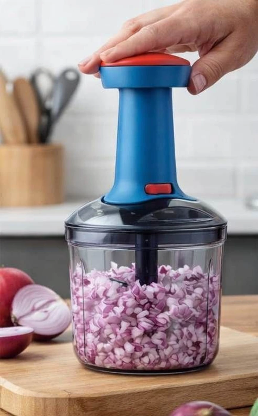 InstaChop Hand Press Vegetable Chopper Vegetable & Fruit Chopper (1 -Manual Push Chopper, 1 -Stainless Steel Blade (Pre-installed), 1 -Push Knob Lid) - Image 3