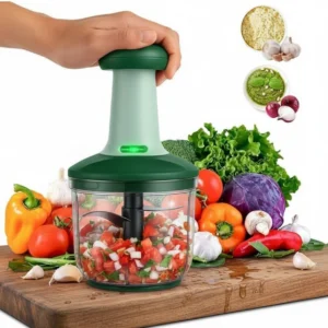 InstaChop Hand Press Vegetable Chopper Vegetable & Fruit Chopper (1 -Manual Push Chopper, 1 -Stainless Steel Blade (Pre-installed), 1 -Push Knob Lid)