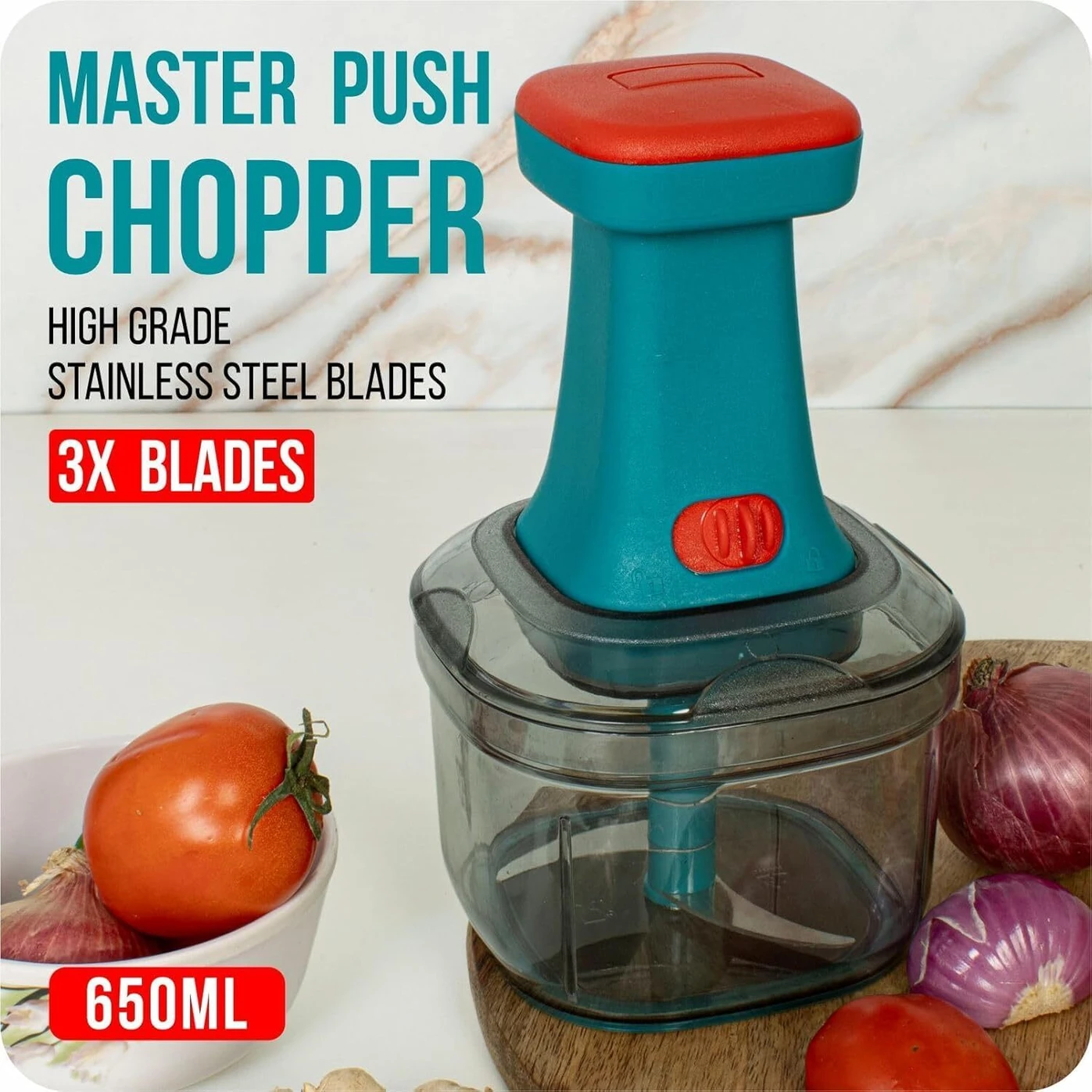 Vasukie Chopper for Kitchen use Push Chopper with 6 Blades - 1000ML Vegetable Chopper - Image 2