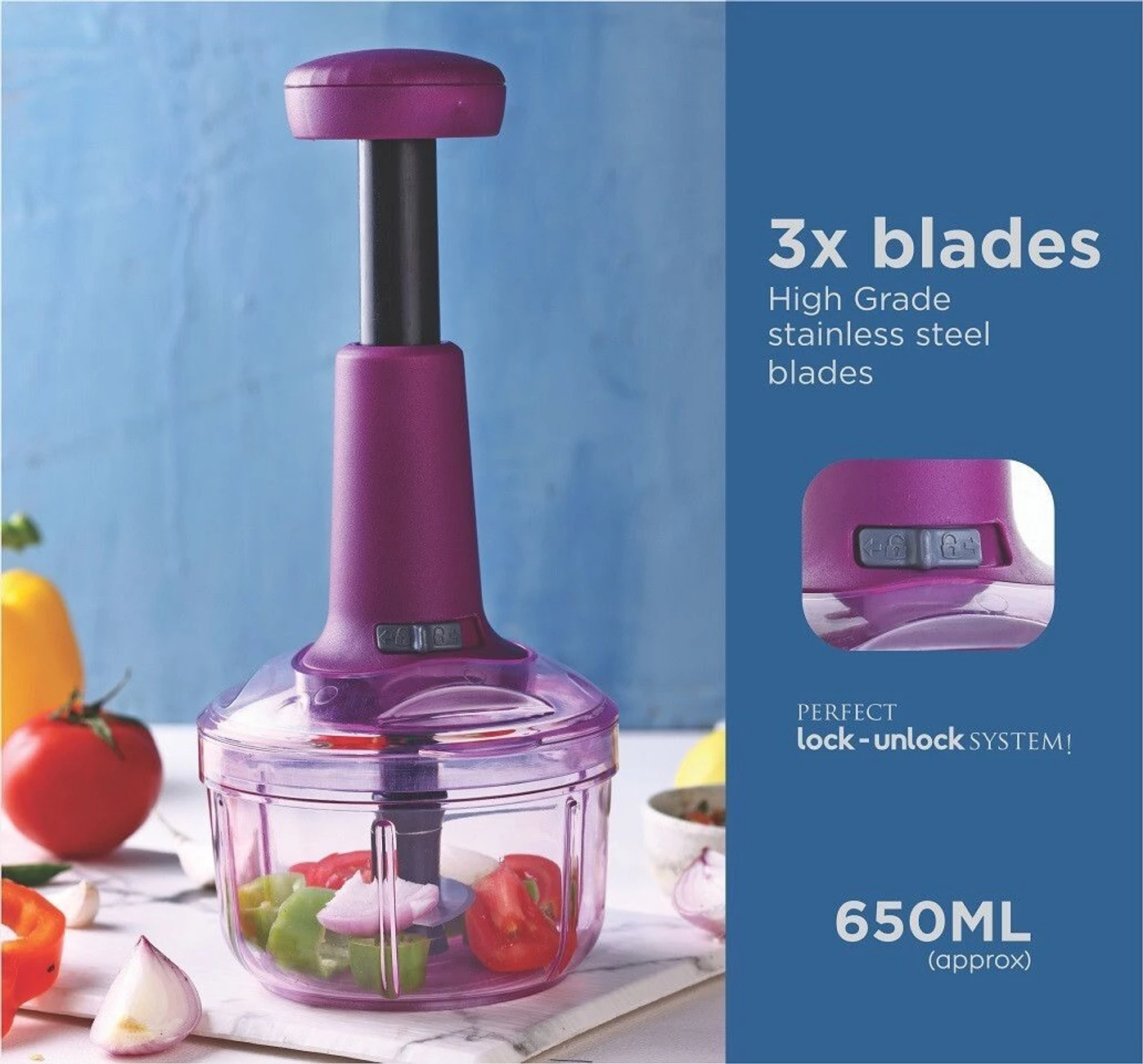 Ecodex Manual Push Vegetable Chopper Mixer Cutter to Cut Onion, Salad, Tomato, Potato Kitchen Tool Set - Image 4